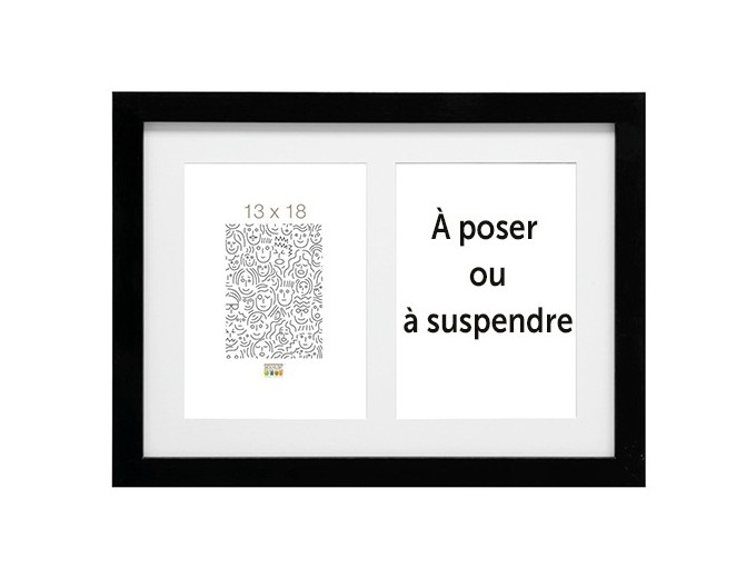 CADRE DOUBLE BOIS NOIR 2 PH 10X15 AVEC PP BLANC