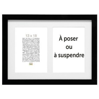CADRE DOUBLE BOIS NOIR 2 PH 10X15 AVEC PP BLANC
