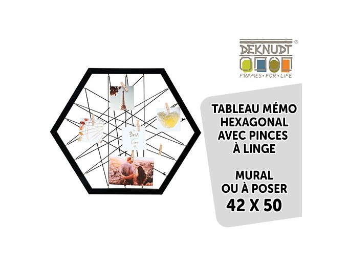 DEKNUDT TABLEAU MEMO HEXAG NOIR 42X50 AVEC PINCES