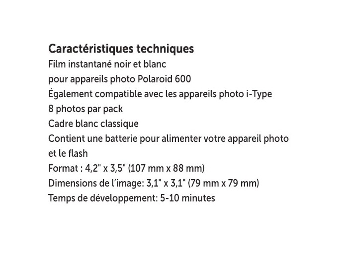 Film Polaroid Black White 600 pour appareil 600