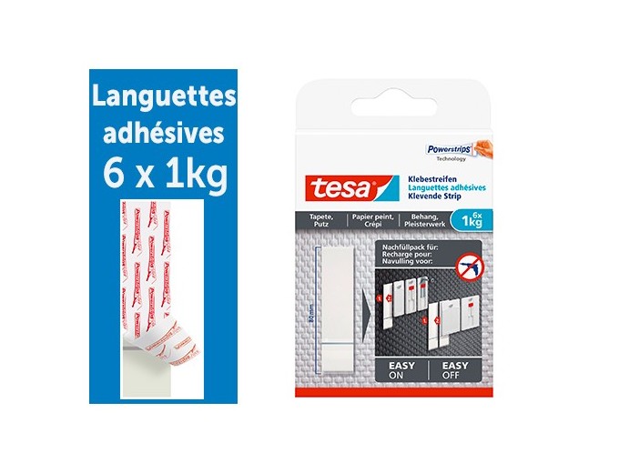 TESA BOITE 6 LANGUETTES ADHESIVES AMOVIBLES 1KG