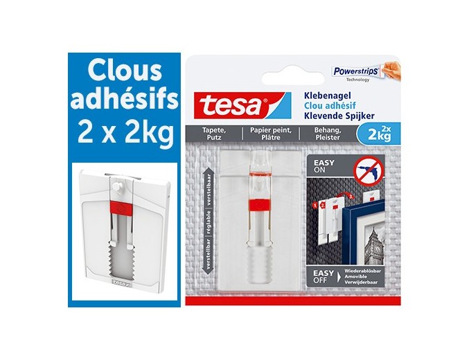 BOITE DE 2 CLOUS ADHESIFS AJUSTABLES TESA 2KG