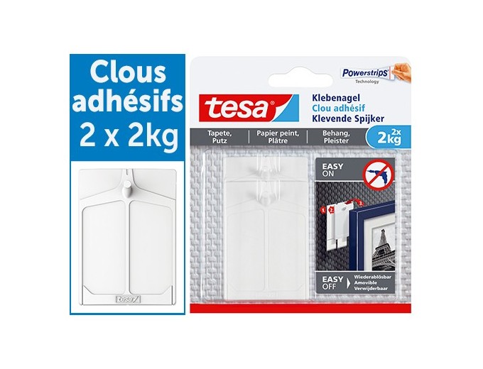 BOITE DE 2 CLOUS ADHESIFS TESA POIDS JUSQU'A 2KG