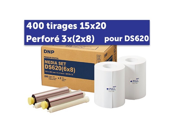 PAPIER DNP DS620 400 tirages15X20 perfore 3x(2x8)