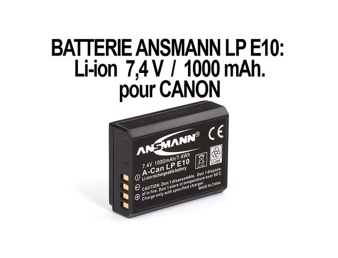 ANSMANN ACCUS POUR CANON LPE10  74V 1000mAh