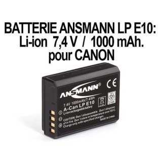 ANSMANN ACCUS POUR CANON LPE10  74V 1000mAh