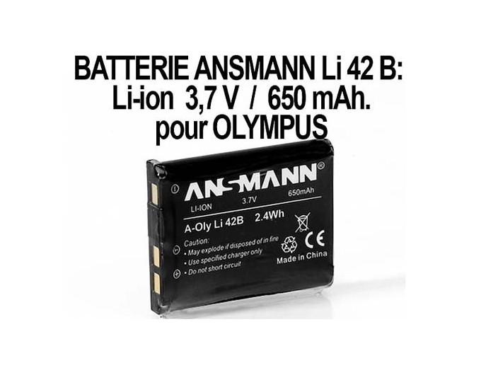 ANSMANN ACCUS POUR OLYMPUS LI42B   37V 650mAh