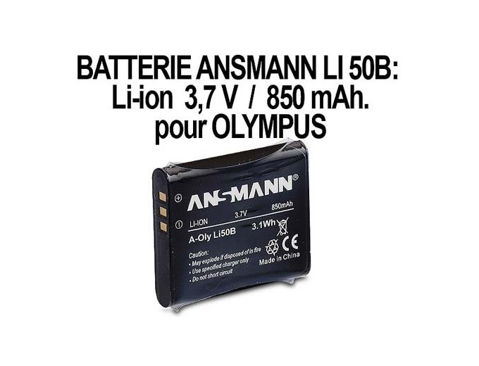 ANSMANN ACCUS POUR OLYMPUS LI50B   37V 770mAh