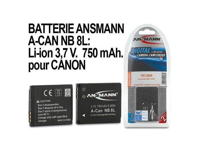 ANSMANN ACCUS POUR CANON NB8L   37V 750 mAh