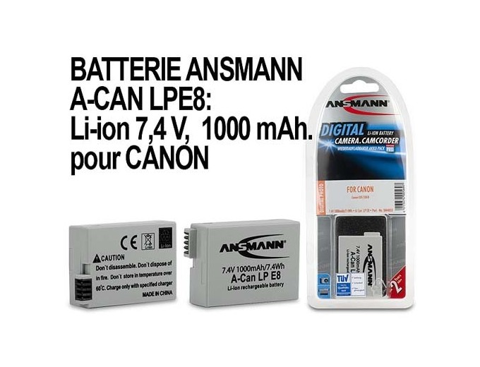 ANSMANN ACCUS POUR CANON LPE8  74V 1000mAh