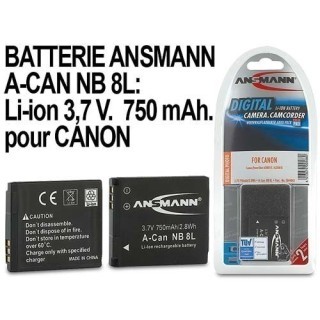 ANSMANN ACCUS POUR CANON NB8L   37V 750 mAh