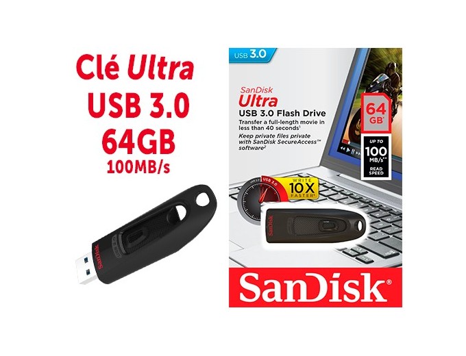SanDisk Cle Memoire 64 Go  ULTRA USB 30   100MB