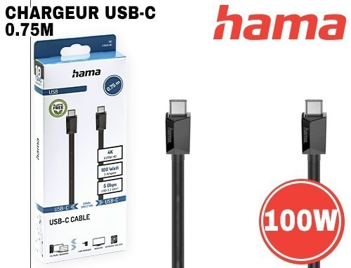 CABLE FAST USBC USBC 100W 5 GBit s 075M BLANC