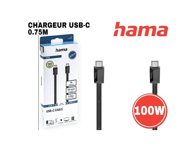 CABLE FAST USBC USBC 100W 5 GBit s 075M BLANC