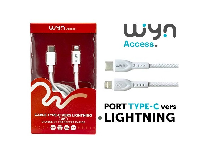 CABLE TYPE C VERS LIGHTNING RAPIDE 2M   5A (1)