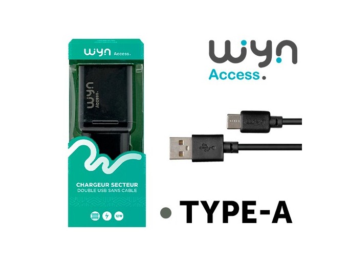 CHARGEUR SECTEUR WYN DOUBLE USB  24A  SANS CABLE