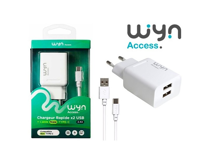 PACK CHARGEUR 2 USB   CABLE USB-C  24A