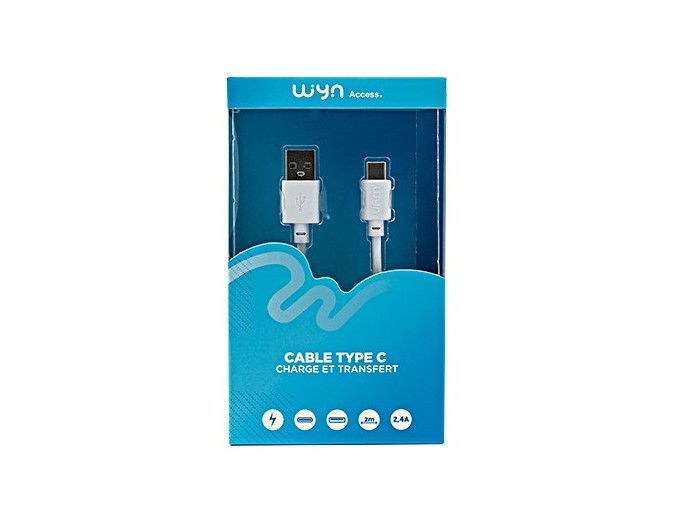 CABLE TYPE-C STANDARD BLANC 2M    24A (1)