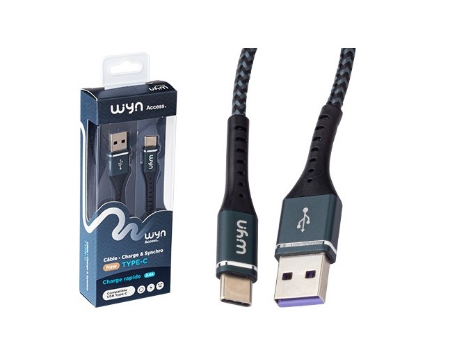 CABLE USB-C METAL TRESSE NOIR 24A    (1)