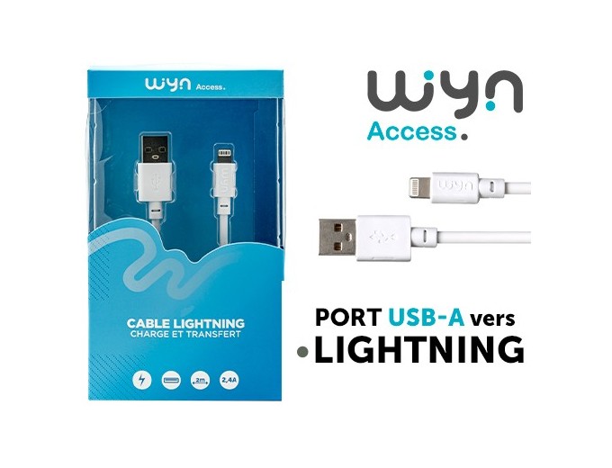 CABLE DATA IPHONE 5 6 7 BLANC  2M   24A  (1)