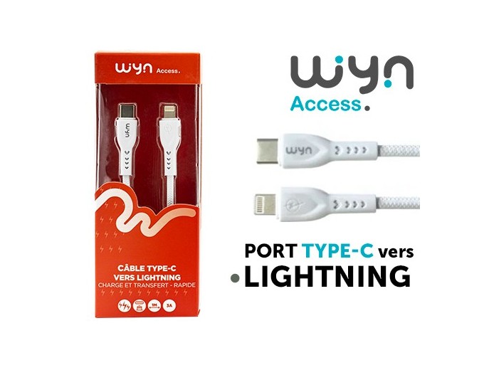 CABLE TYPE C VERS LIGHTNING RAPIDE 1M   5A (1)