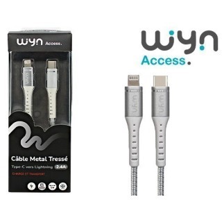 CABLE LIGHTNING VERS TYPE C METAL TRESSE SILVE (1)