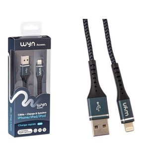 CABLE DATA IPHONE 5 6 7 TRESSE NOIR 1M   24A  (1)