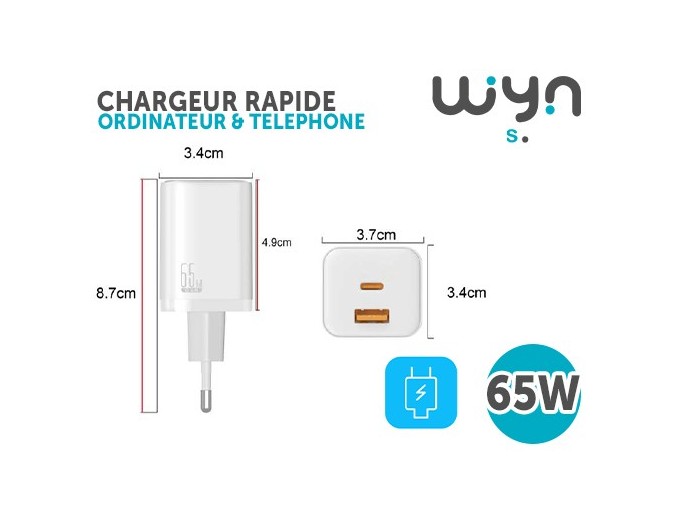 CHARGEUR RAPIDE 65W ORDINATEUR ET TELEPHONE(1)