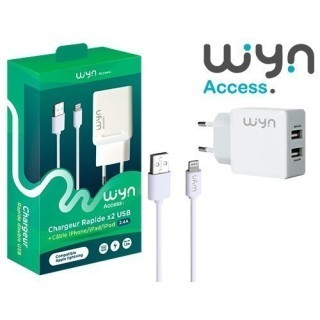 PACK CHARGEUR 2 USB   CABLE LIGHTNING    24A