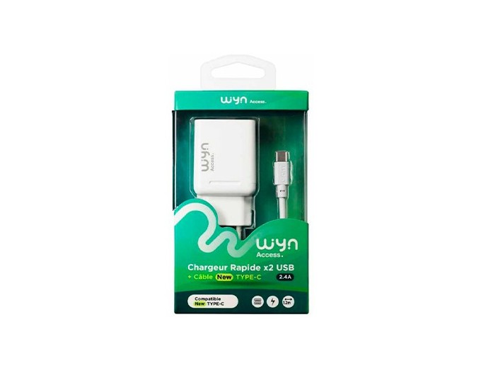 PACK CHARGEUR 2 USB   CABLE USB-C  24A