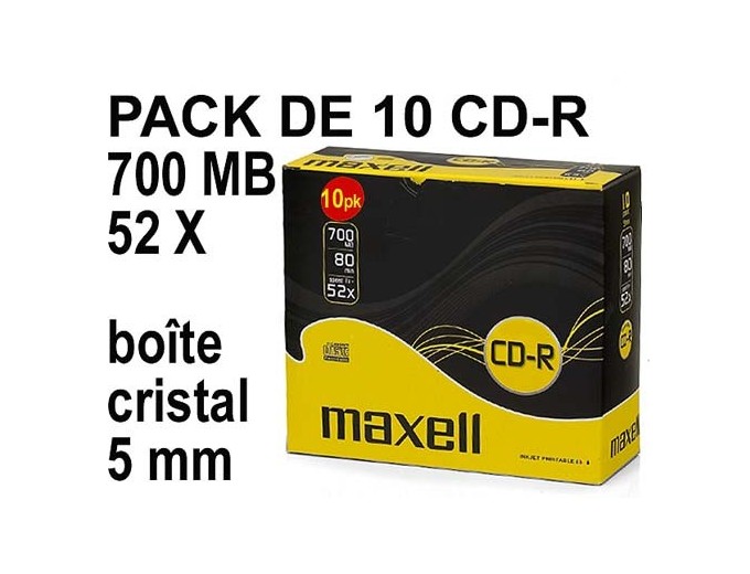 MAXELL CD-R DATA 80XL 52x 700MB BOITIER 5mm (10)