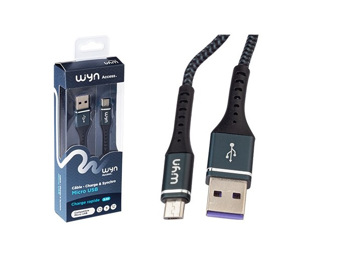 ** CABLE MICRO USB TRESSE NOIR 1M    24A     (1)
