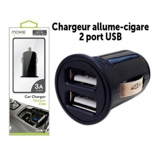 CHARGEUR ALLUME CIGARE NOIR 3A 2 ENTREES USB  (1)