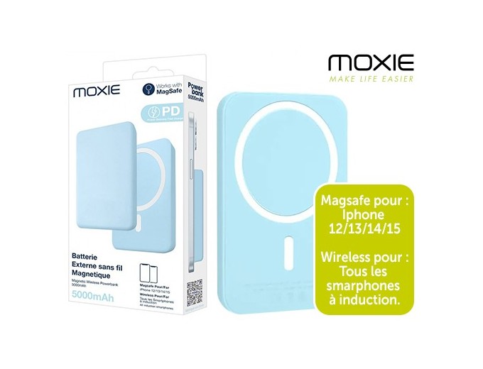 BATTERIE DE SECOURS INDUCTION MAGSAFE 5000MAH BLEU