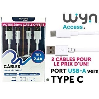 LOT 2 CABLES BLANCS USB-A LIGHTNING IP 1M 2.4A (1)