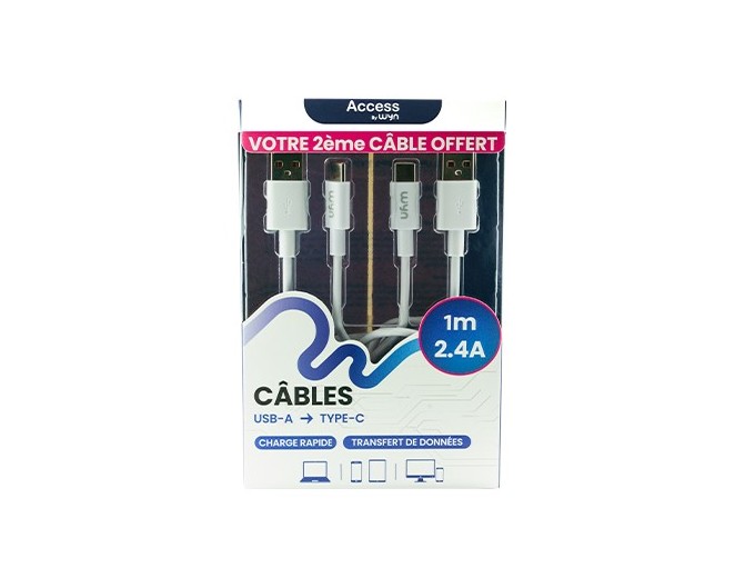 LOT 2 CABLES BLANCS USB-A LIGHTNING IP 1M 2.4A (1)